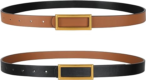 SANSTHS Skinny Reversible Belts for Women, Two-in-one Women Thin Belt for Dresses Jeans Pants with Gold Buckle